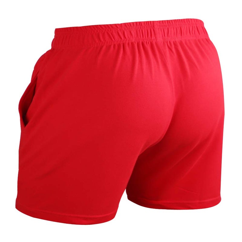 JEEING GEAR Men's Bodybuilding Workout Gym Shorts 5" Inseam Sports Cotton with Pocket Red Color Size M - Image 2